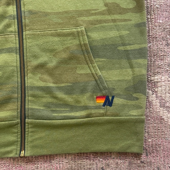 Aviator Nation Green Camo Hoodie with Colorful Stripes - Picture 3 of 5